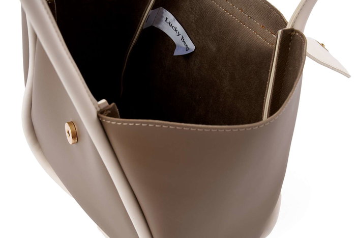 Lucky Bees Greta Bolsa de Hombro, Cuero de Polivinilo, Color Mink y Crema